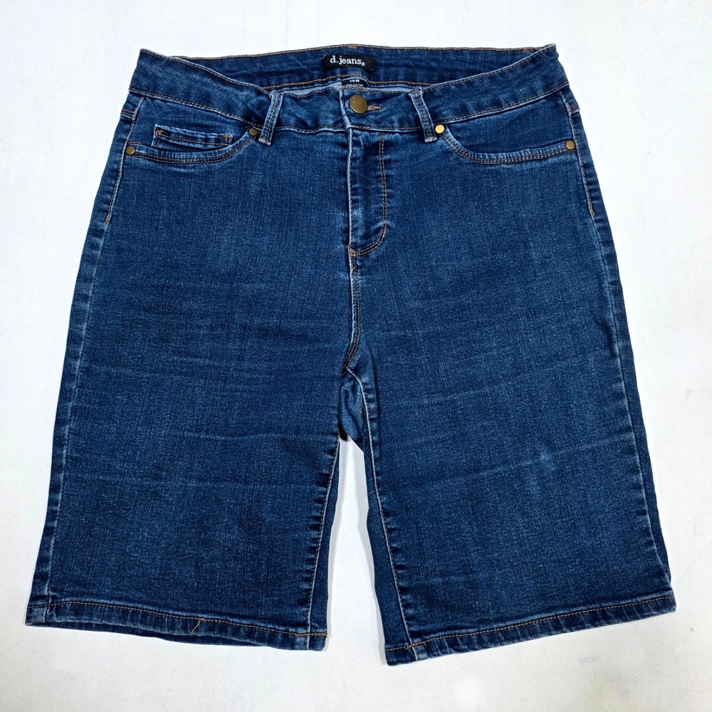 d.jeans Bermuda Shorts Womens 14W Dark Wash Blue Stretch Denim Casual Summer